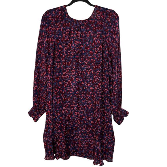 Parker Silk Viscose Button Front Mini Dress Blue Pink Lined Flowy Large Boho - Picture 9 of 14